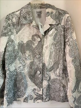 NWT Chico's Silver & White Paisley Frost Patience Button-Front Jacket XL Lined 3